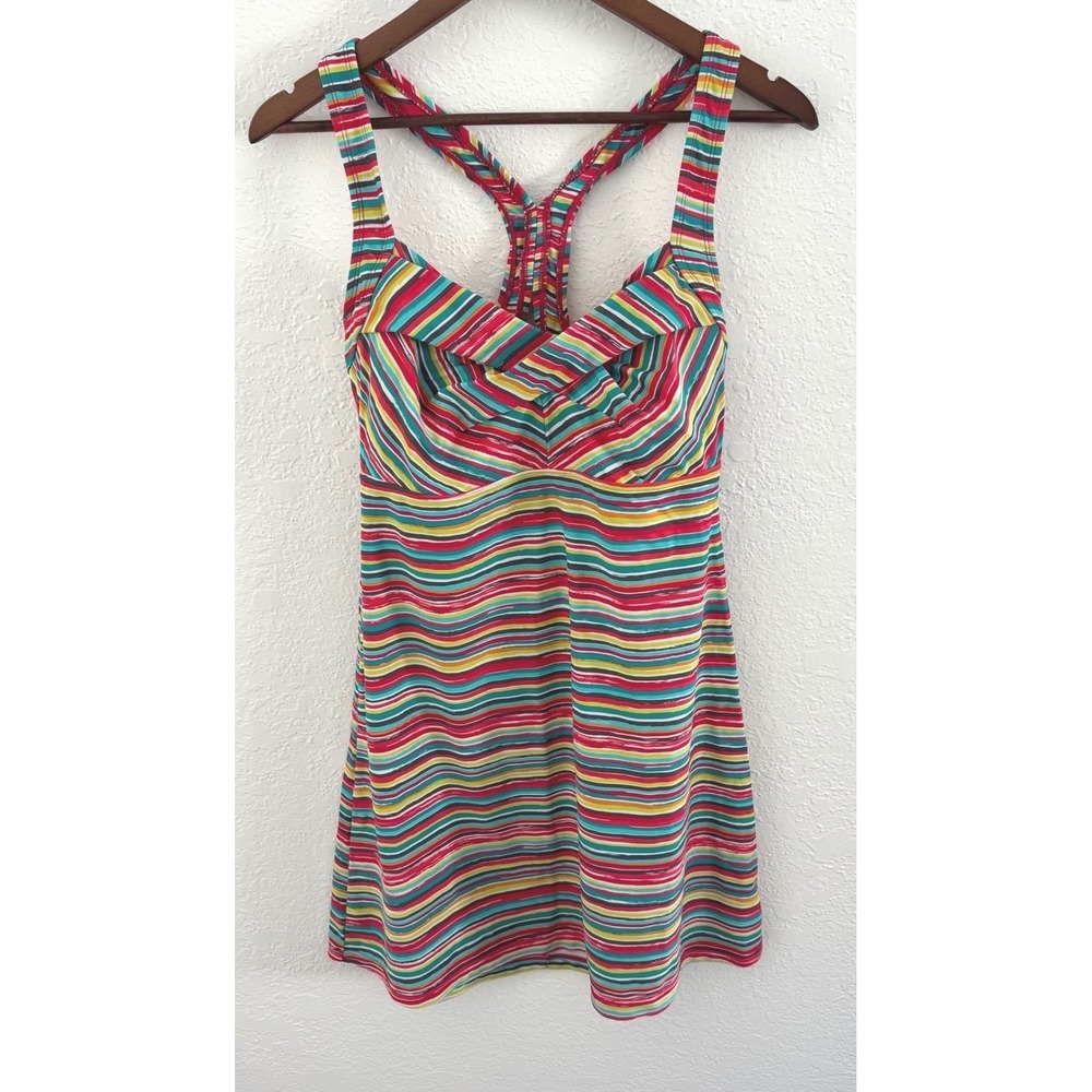 Athleta Swim Dress Salina Striped Multicolor Activewear Dress Size Medium Summer